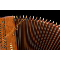 Scandalli Intense 37 Key 120 bass double tone chamber piano accordion in mahogany with MIDI. Double octave tuned. 
